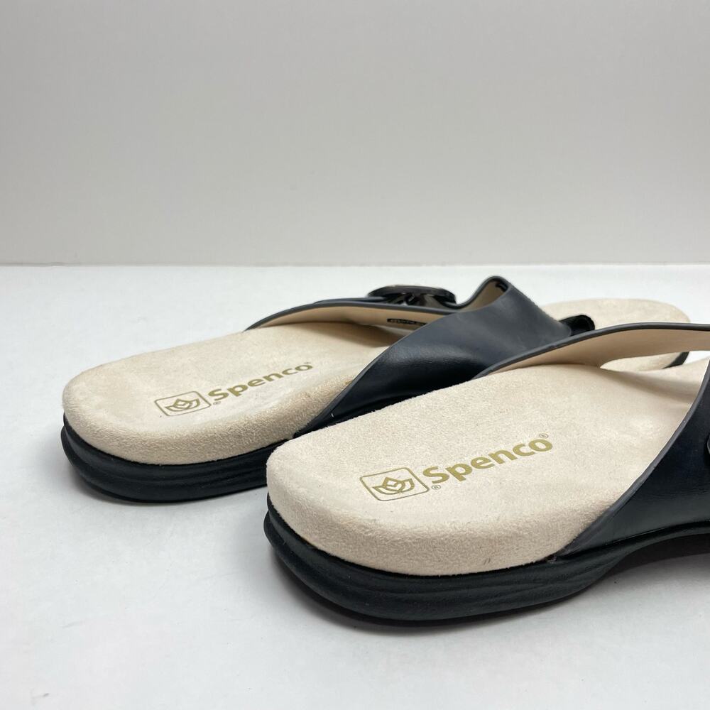 Spenco | 9.5D NWOB Sierra Black Leather Orthotic Comfort Thong Flip Flop Sandals - Picture 7 of 9